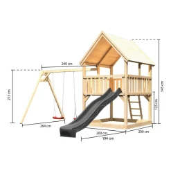 Spielturm 'Ida' naturbelassen mit Rutsche anthrazit, Doppelschaukel 440 x 394 x 345 cm