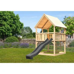 Spielturm 'Ida' naturbelassen mit Rutsche anthrazit 200 x 394 x 345 cm