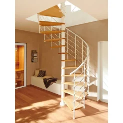 Spindeltreppe 'Oslo' weiß/buche Ø 120 cm