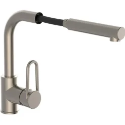 Spültischarmatur 'Design Ring' edelstahlfarben mit herausziehbarer Geschirrbrause