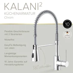 Spültischarmatur 'Kalani²' chromfarben mit Pendelbrause