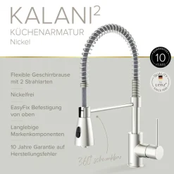 Spültischarmatur 'Kalani²' herausziehbar nickelfarben 43,8 cm