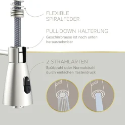 Spültischarmatur 'Kalani²' herausziehbar nickelfarben 43,8 cm