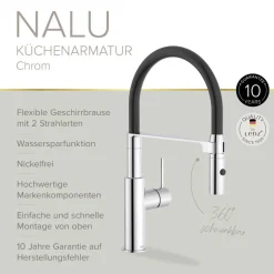 Spültischarmatur 'Nalu' herausziehbar verchromt/schwarz 42,7 cm