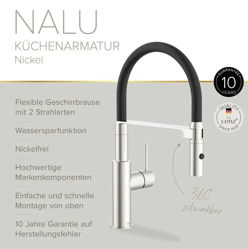 Spültischarmatur 'Nalu' herausziehbar nickelfarben/schwarz 42,7 cm