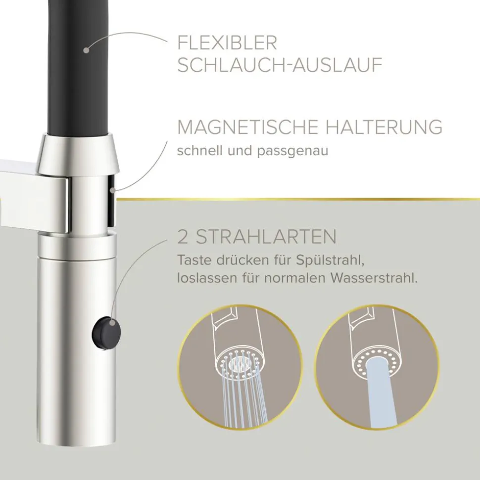 Spültischarmatur 'Nalu' herausziehbar nickelfarben/schwarz 42,7 cm