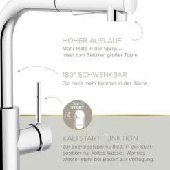 Spültischarmatur 'Olina Flex' chromfarben 27,7 cm mit Geschirrbrause