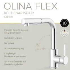 Spültischarmatur 'Olina Flex' chromfarben 27,7 cm mit Geschirrbrause