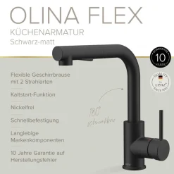 Spültischarmatur 'Olina Flex' schwarz 27,7 cm mit Geschirrbrause