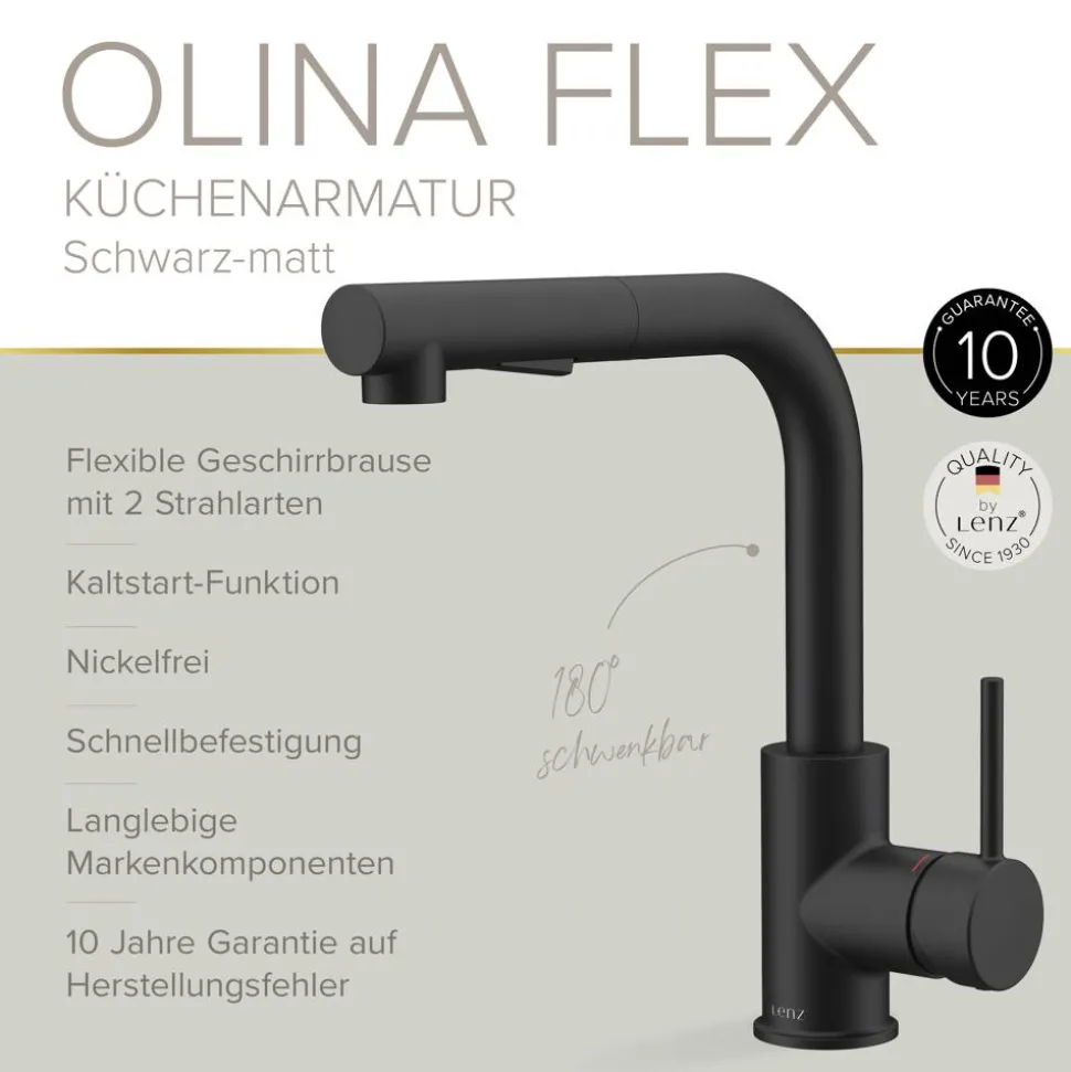 Spültischarmatur 'Olina Flex' schwarz 27,7 cm mit Geschirrbrause