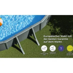 Stahlwandpool-Set 'Anthracite' oval 610 × 375 × 132 cm, mit Seitenstützen