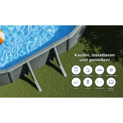 Stahlwandpool-Set 'Anthracite' oval 610 × 375 × 132 cm, mit Seitenstützen