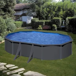 Stahlwandpool-Set 'Anthracite' oval 500 × 375 × 120 cm, mit Seitenstützen