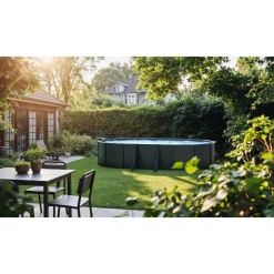 Stahlwandpool-Set 'Anthracite' oval 500 × 375 × 120 cm, mit Seitenstützen