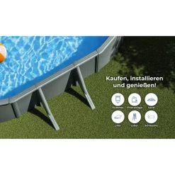 Stahlwandpool-Set 'Anthracite' oval 500 × 375 × 120 cm, mit Seitenstützen