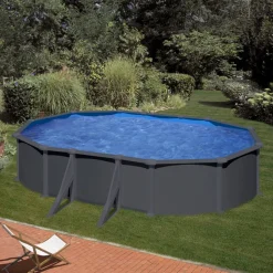 Stahlwandpool-Set 'Anthracite' oval 500 × 375 × 132 cm, mit Seitenstützen