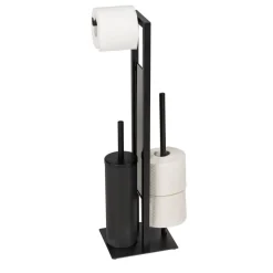 Stand WC-Garnitur 'Rivalta' schwarz Stahl gehärtetem Glas 18 x 23 x 70 cm