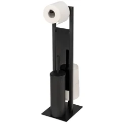 Stand WC-Garnitur 'Rivalta' schwarz Stahl gehärtetem Glas 18 x 23 x 70 cm