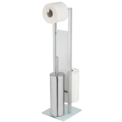 Stand WC-Garnitur 'Rivalta' 3-in-1 edelstahlfarben Standfuß aus Glas