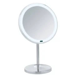 Standspiegel 'Onno' mit LED, silber glänzend Ø 20 cm, mit 5-fach Vergrößerung