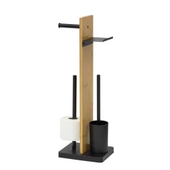 Stand-WC-Rollenhalter 3-in-1 Bambus/Metall schwarz 25,5 x 18 x 68,5 cm