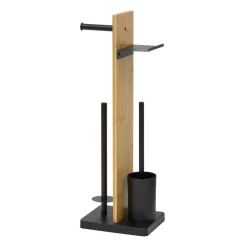 Stand-WC-Rollenhalter 3-in-1 Bambus/Metall schwarz 25,5 x 18 x 68,5 cm