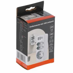 Steckdosenadapter weiß mit 3 USB-Ports 3-fach