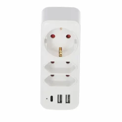Steckdosenadapter weiß mit 3 USB-Ports 3-fach