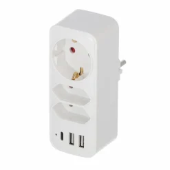 Steckdosenadapter weiß mit 3 USB-Ports 3-fach