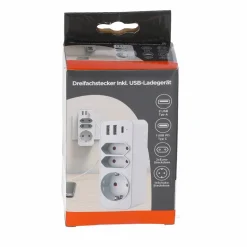 Steckdosenadapter weiß mit 3 USB-Ports 3-fach