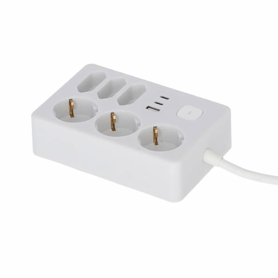 Steckdosenleiste mit Schalter 3-fach weiß/grau USB-A+C 1,4 m