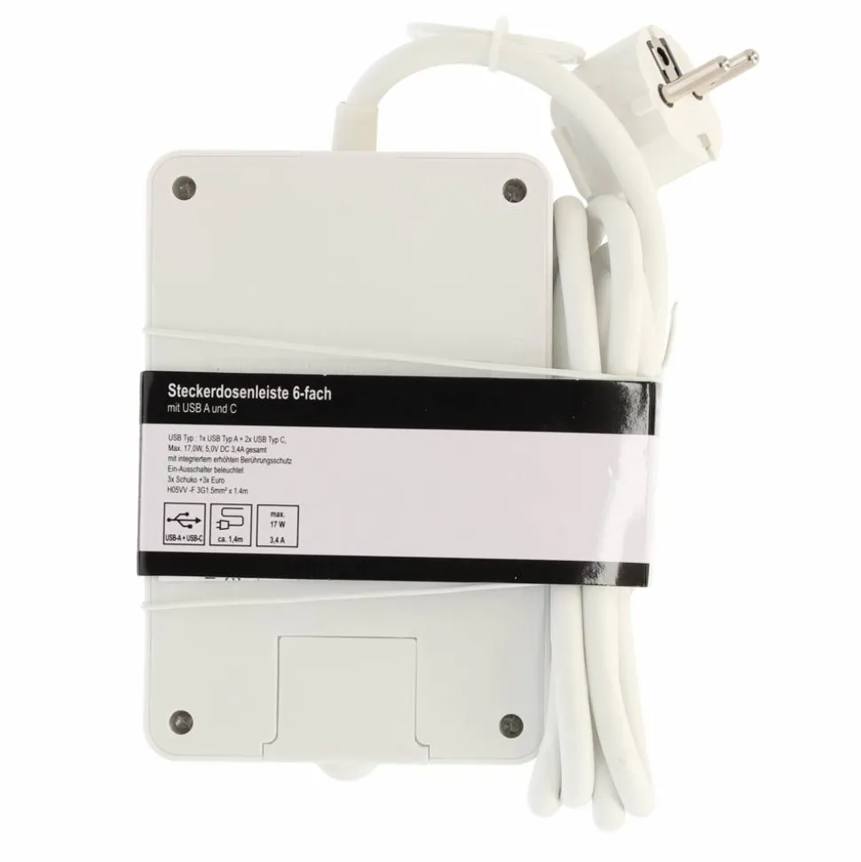 Steckdosenleiste mit Schalter 3-fach weiß/grau USB-A+C 1,4 m