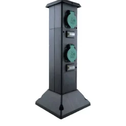 Steckdosensäule mit Erdspieß Kunststoff schwarz 4-fach