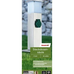 Steckdosensäule mit Leuchte Edelstahl silbern 2-fach