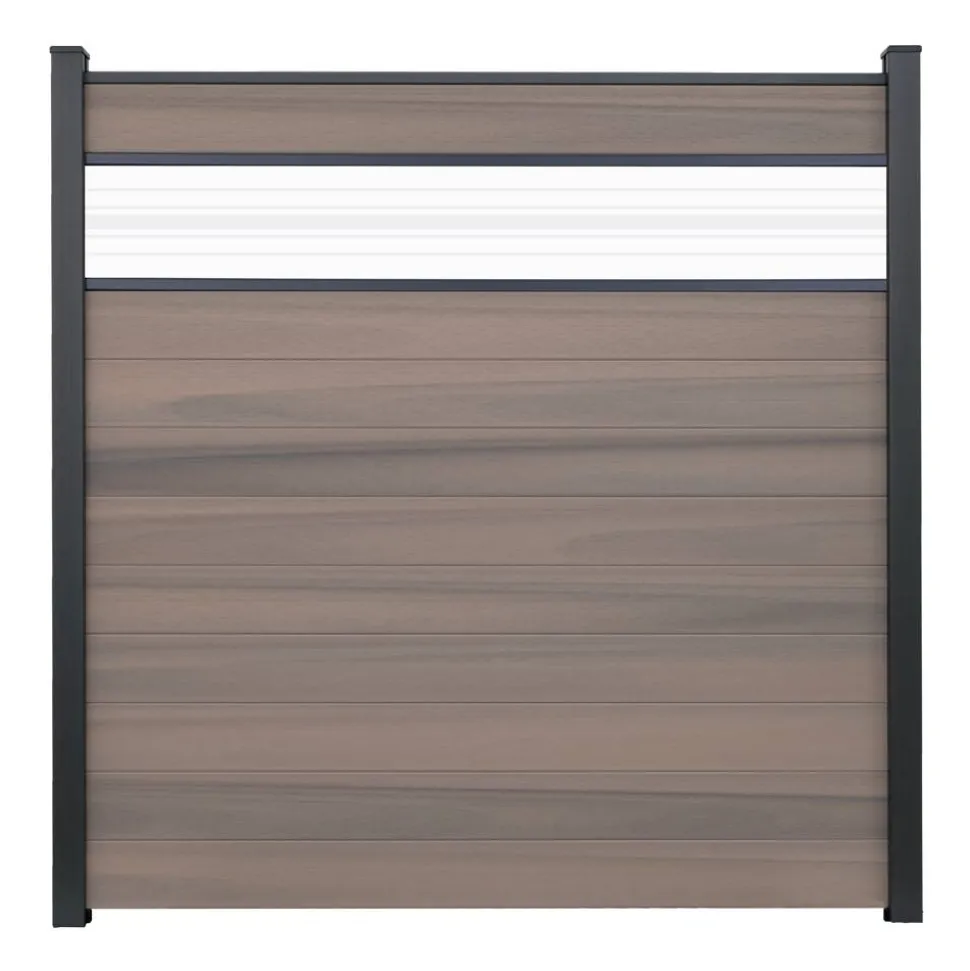 Steckzaun 'Solid' BPC braun/bi-color mit 30 cm Glaseinsatz 180 x 180 cm