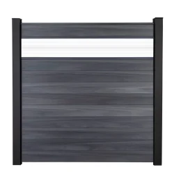 Steckzaun 'Solid' BPC mit 30 cm Glaseinsatz steingrau 180 x 180 cm
