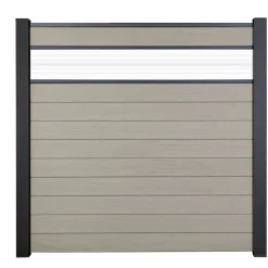 Steckzaun 'Solid' BPC mit 30 cm Glaseinsatz Sandfarben 180 x 180 cm