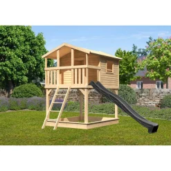 Stelzenhaus 'Ciana' naturbelassen mit Rutsche anthrazit 440 x 244 x 309 cm