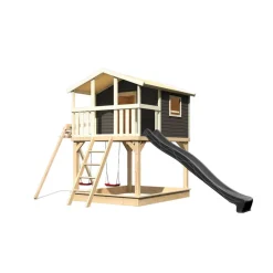 Stelzenhaus 'Ciana' terragrau mit Doppelschaukel, Rutsche anthrazit 680 x 264 x 309 cm