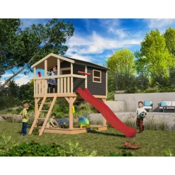 Stelzenhaus 'Ciana' terragrau mit Rutsche rot 440 x 244 x 309 cm