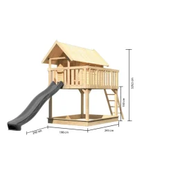 Stelzenhaus 'Karlie' naturbelassen mit Rutsche anthrazit 198 x 485 x 329,5 cm