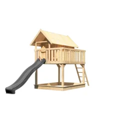 Stelzenhaus 'Karlie' naturbelassen mit Rutsche anthrazit 198 x 485 x 329,5 cm
