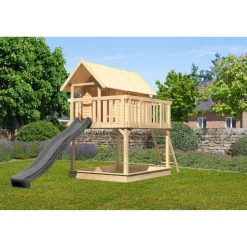 Stelzenhaus 'Karlie' naturbelassen mit Rutsche anthrazit 198 x 485 x 329,5 cm