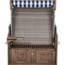 Strandkorb 'Greenline' 2-Sitzer Akazienholz blau/weiß 101 x 165 x 130 cm
