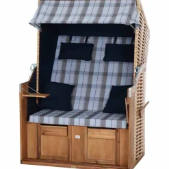 Strandkorb 'Trend 10+' 2-Sitzer Akazienholz braun/blau 80 x 165 x 80 cm