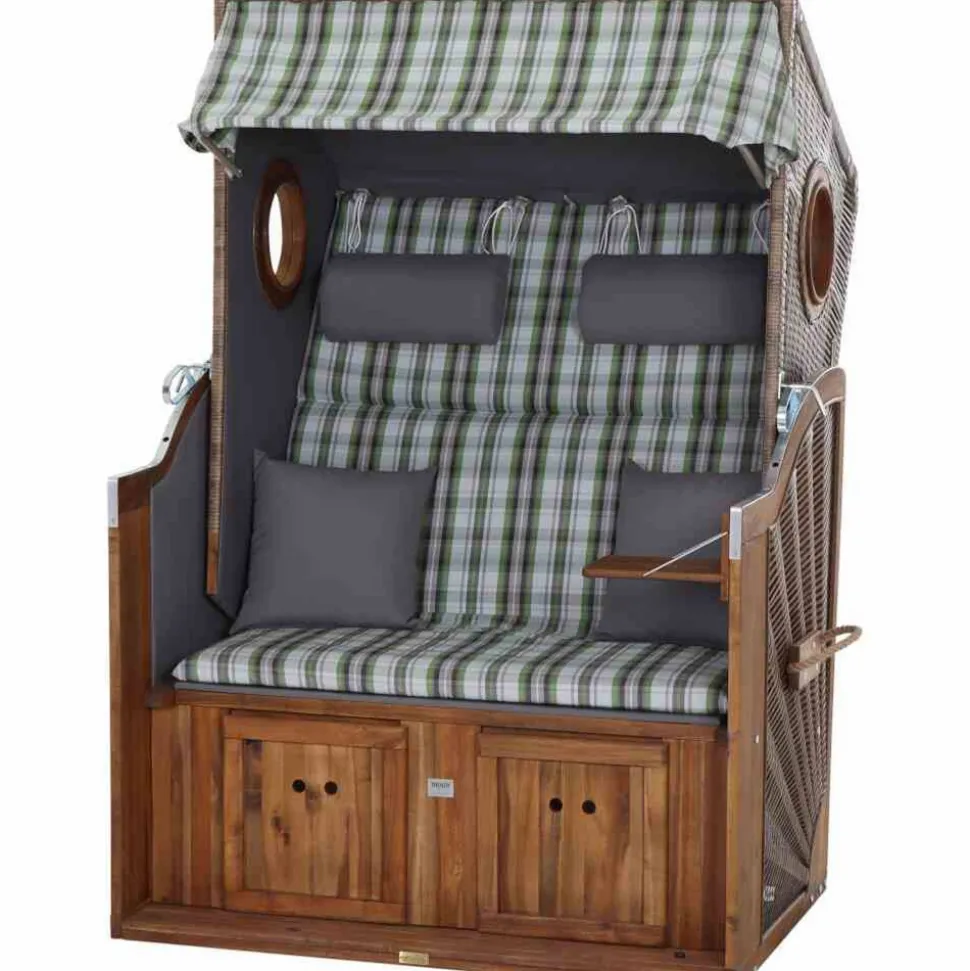Strandkorb 'Trend 45' 2-Sitzer Akazienholz grün 120 x 155 x 80 cm