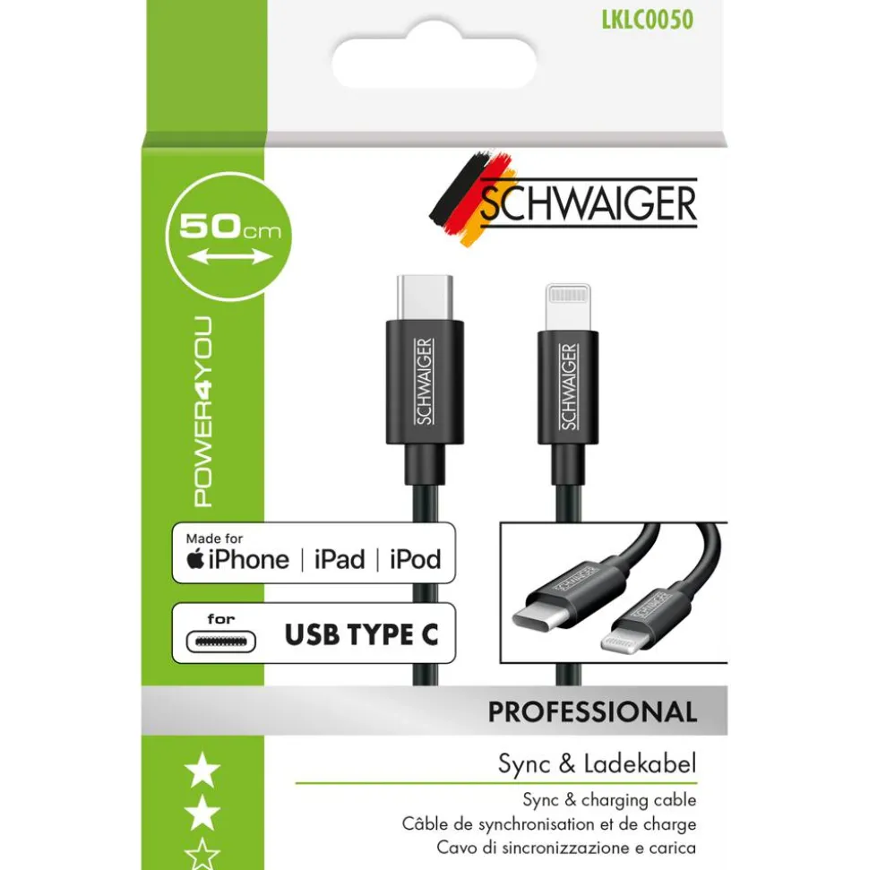 Sync- und Ladekabel Apple® Lightning auf USB-C schwarz 0,5 m
