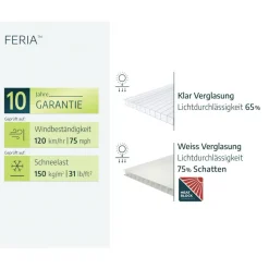 Terrassenüberdachung 'Feria' anthrazit 380 x 787 cm Polycarbonat transparent