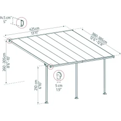 Terrassenüberdachung 'Feria' weiß 380 x 425 cm Polycarbonat transparent