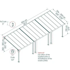 Terrassenüberdachung 'Olympia' anthrazit 294 x 924 cm Polycarbonat transparent